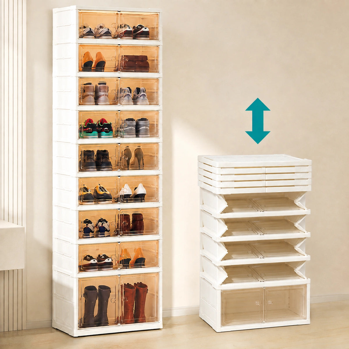 9-Tier Foldable Shoe Storage Cabinet with Clear Magnetic Doors