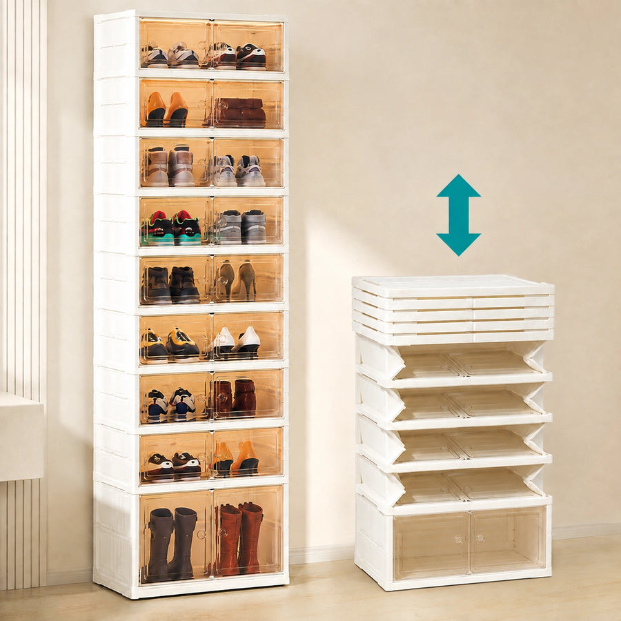 9-Tier Foldable Shoe Storage Cabinet with Clear Magnetic Doors