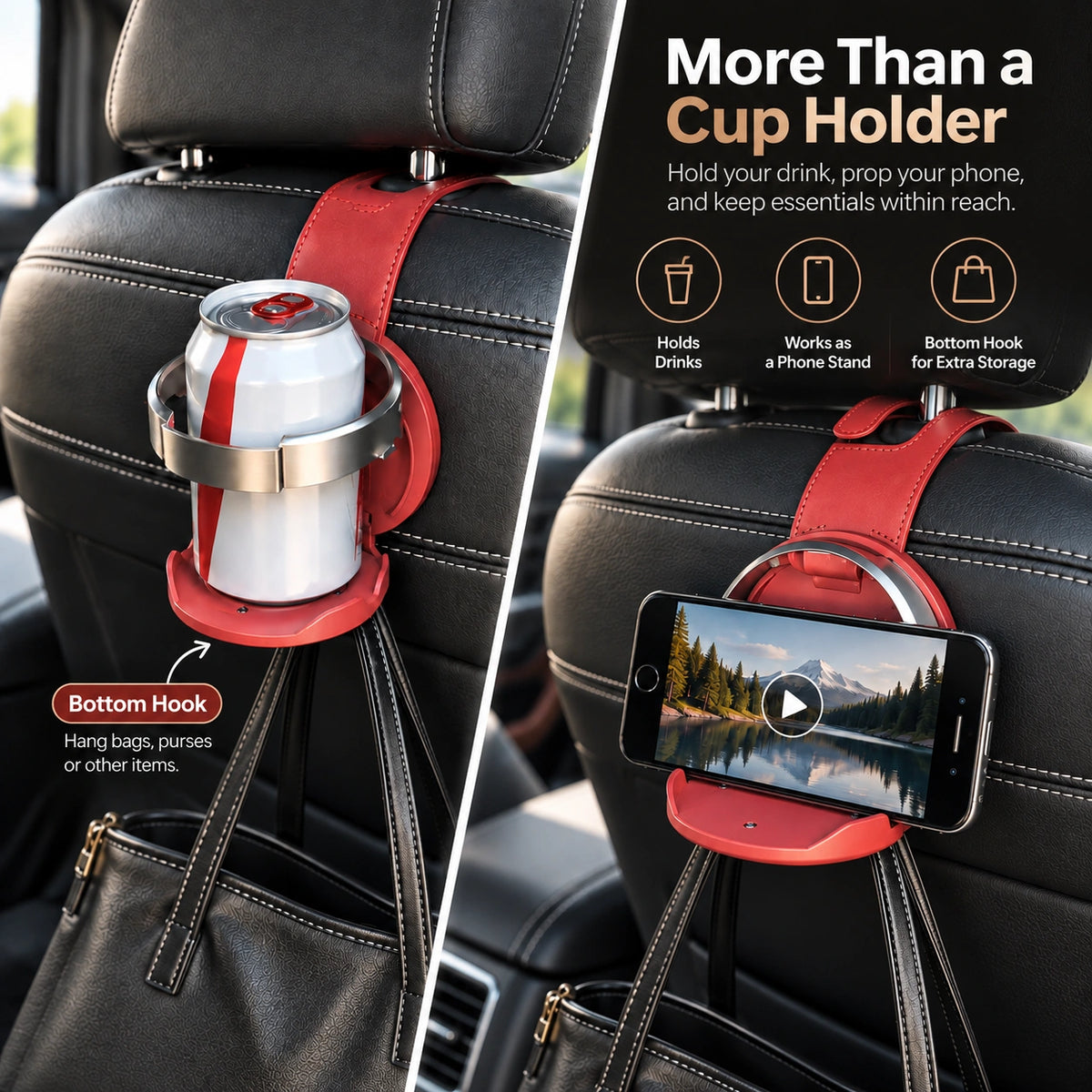 Foldable Car Cup Holder — Door & Headrest Mounts