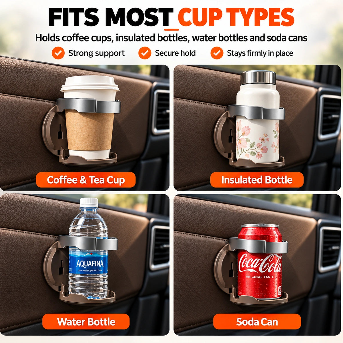 Foldable Car Cup Holder — Door & Headrest Mounts