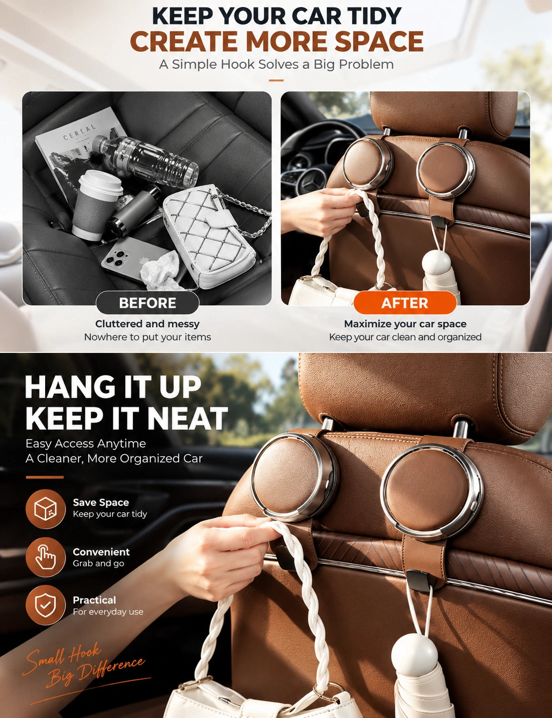 Foldable Car Cup Holder — Door & Headrest Mounts