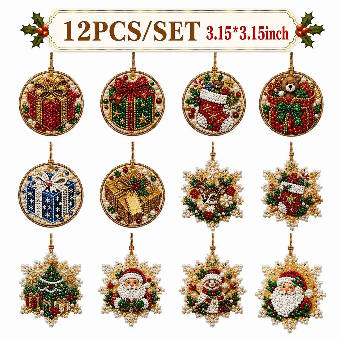 Style D set of 12 Christmas ornament designs