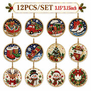Style E DIY Christmas diamond painting kit with 12 festive ornament designs